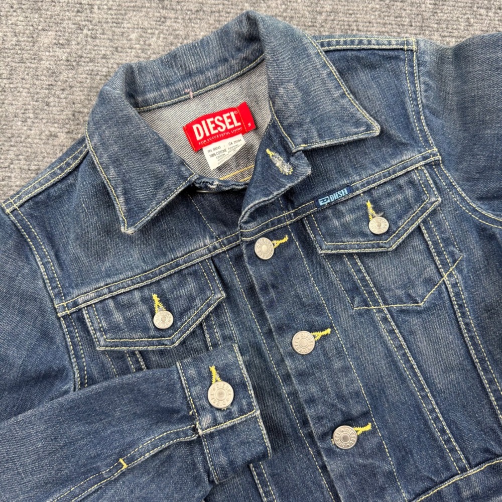 Diesel Denim Jacket Small Blue Longline Button Up‎ Trucker Women's